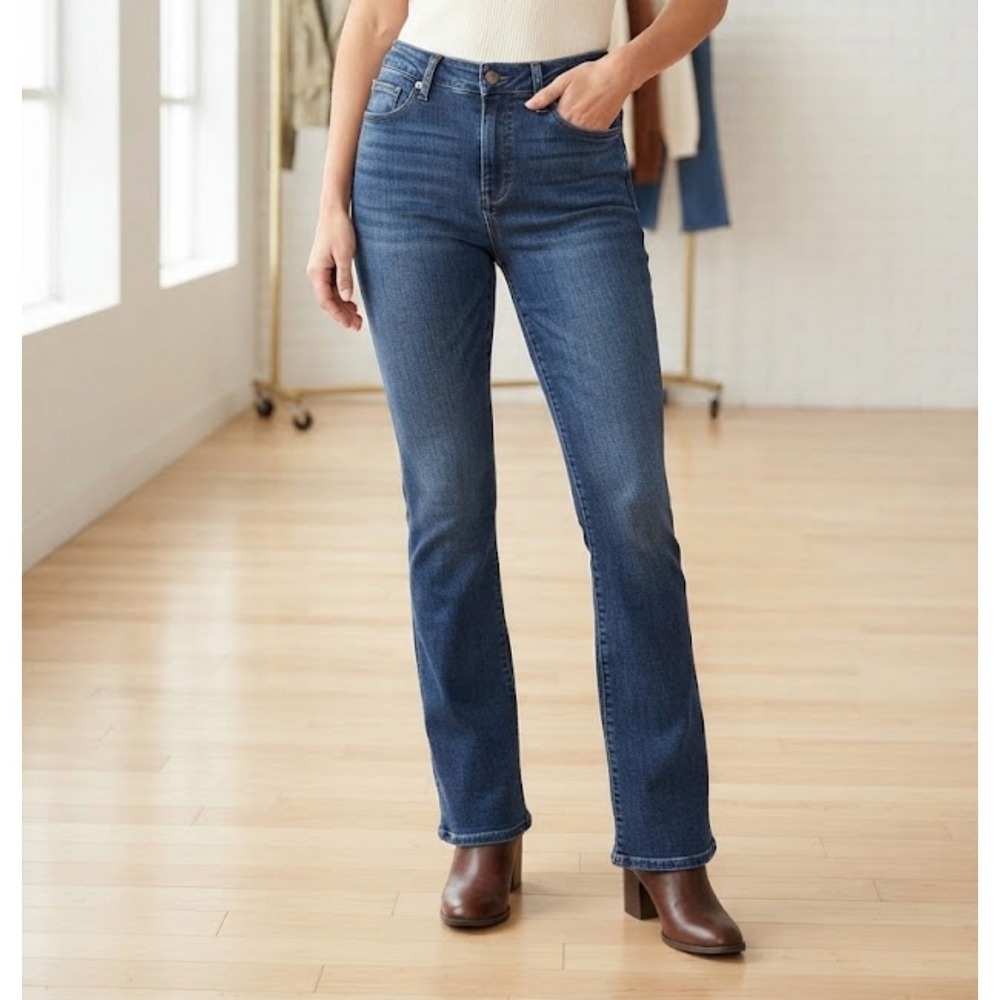 Seven7 Tummyless High Rise Bootcut Jeans Medium Wash Blue Size 14